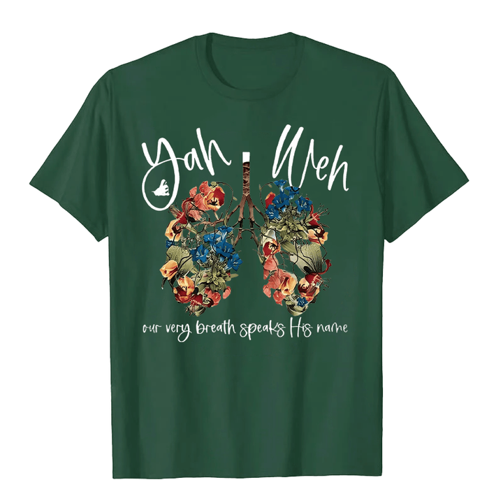 Christianartworkshop Our Very Breath Speaks His Name Floral Lung  Yahweh Unisex T-shirt - Dark Green - 2XL - image 8
