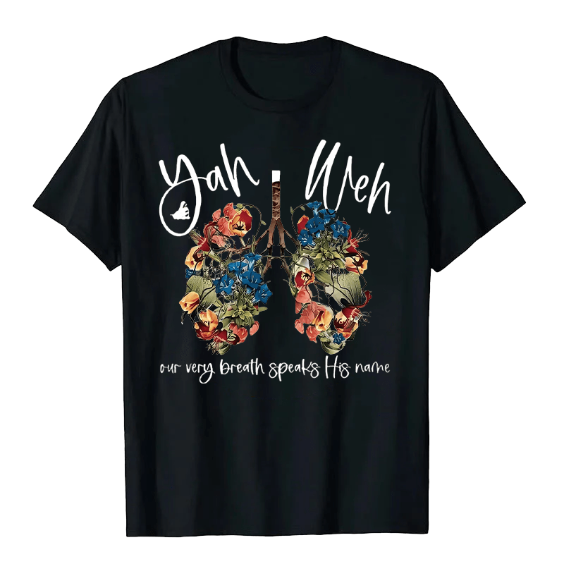 Christianartworkshop Our Very Breath Speaks His Name Floral Lung  Yahweh Unisex T-shirt - Black - 2XL - image 9