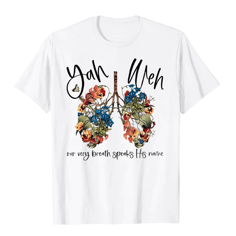 Christianartworkshop Our Very Breath Speaks His Name Floral Lung  Yahweh Unisex T-shirt - White - 2XL - image 2