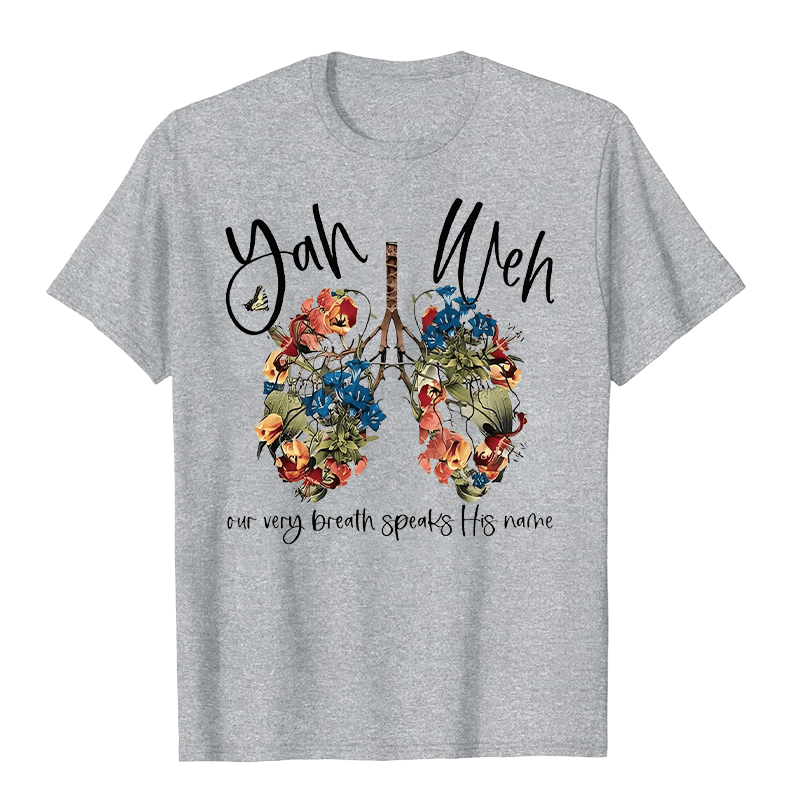 Christianartworkshop Our Very Breath Speaks His Name Floral Lung  Yahweh Unisex T-shirt - Grey - 2XL - image 6