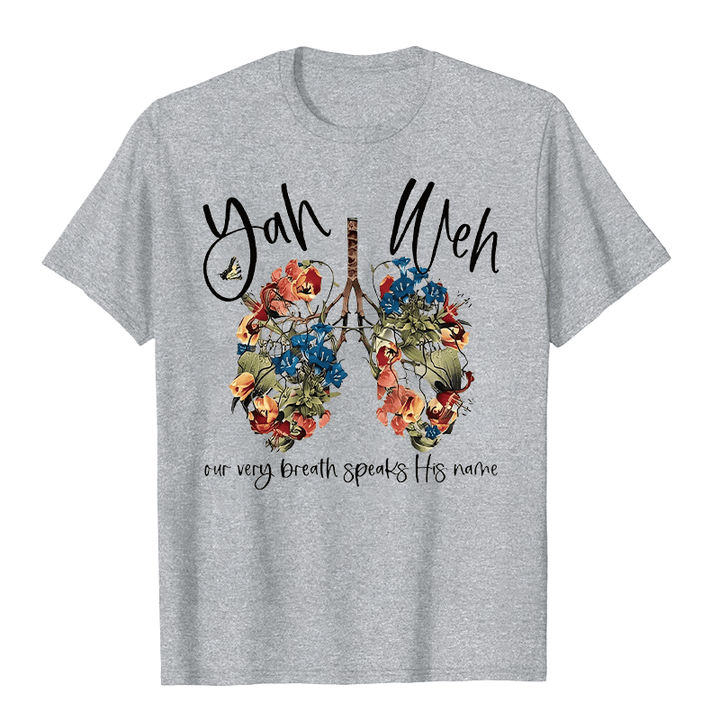 Christianartworkshop Our Very Breath Speaks His Name Floral Lung  Yahweh Unisex T-shirt - Grey - 2XL - image 6