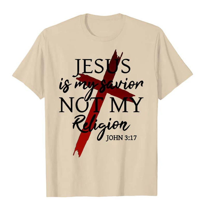 Christianartworkshop Jesus Is My Savior Not My Religion God Faith Cross Unisex T-shirt - Beige - 2XL - image 1