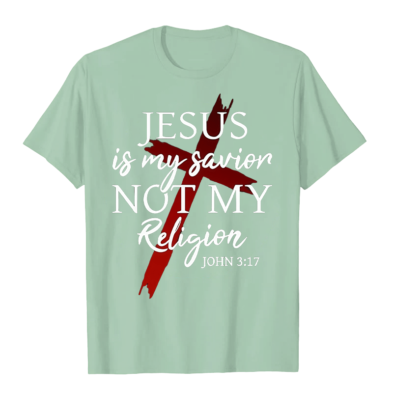 Christianartworkshop Jesus Is My Savior Not My Religion God Faith Cross Unisex T-shirt - Light Green - 2XL - image 6