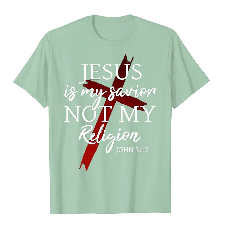 Christianartworkshop Jesus Is My Savior Not My Religion God Faith Cross Unisex T-shirt - Light Green - 2XL - image 6
