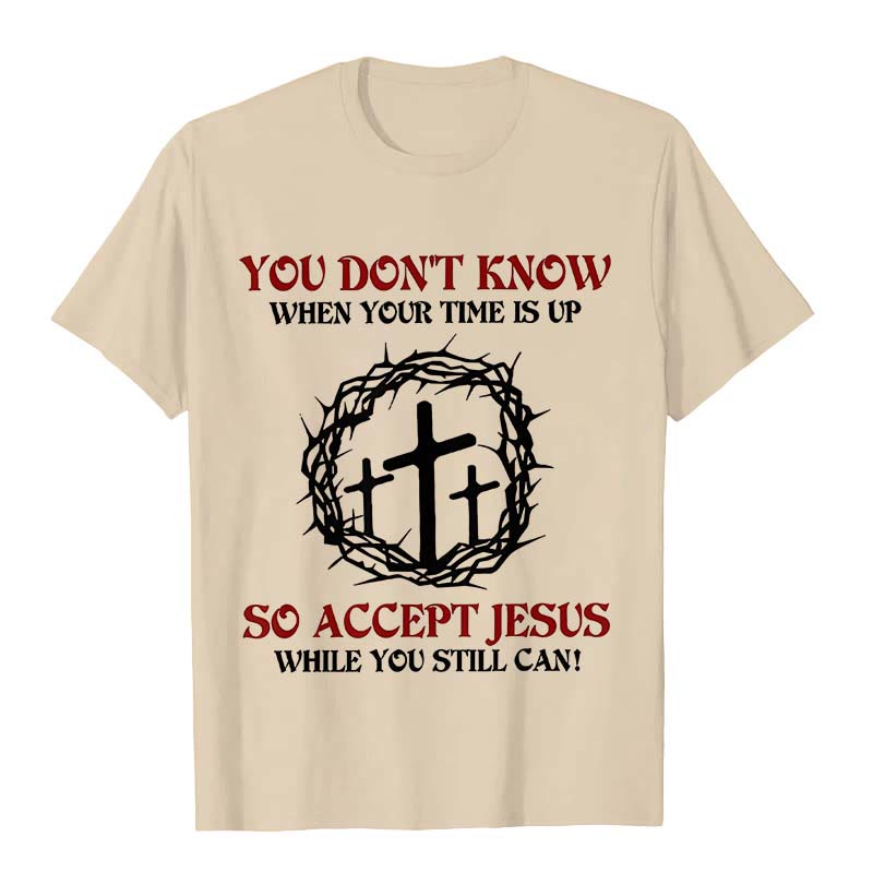 Christianartworkshop Religious Warning Accept Jesus Thorn Crown Cross Unisex T-shirt - Beige - 2XL - image 4