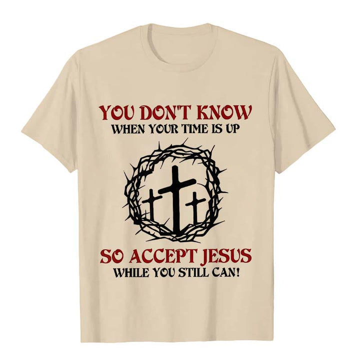 Christianartworkshop Religious Warning Accept Jesus Thorn Crown Cross Unisex T-shirt - Beige - 2XL - image 4