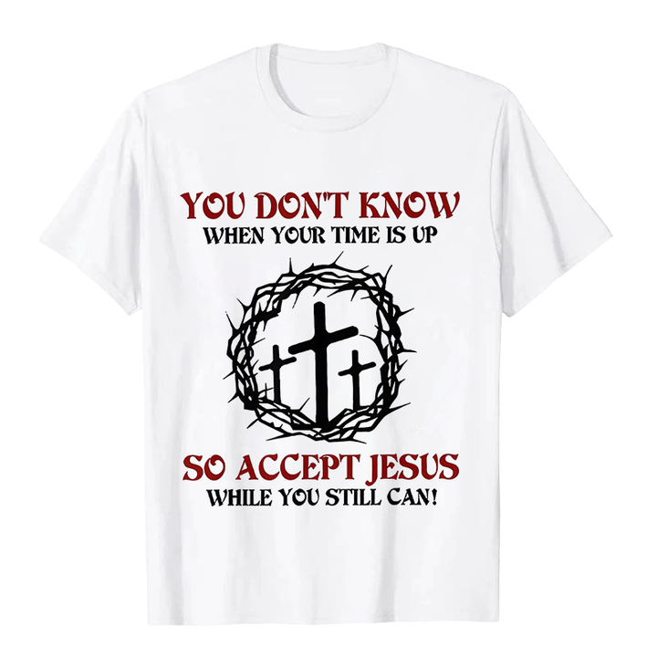Christianartworkshop Religious Warning Accept Jesus Thorn Crown Cross Unisex T-shirt - White - 2XL - image 2