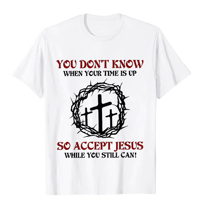Christianartworkshop Religious Warning Accept Jesus Thorn Crown Cross Unisex T-shirt - White - 2XL - image 1