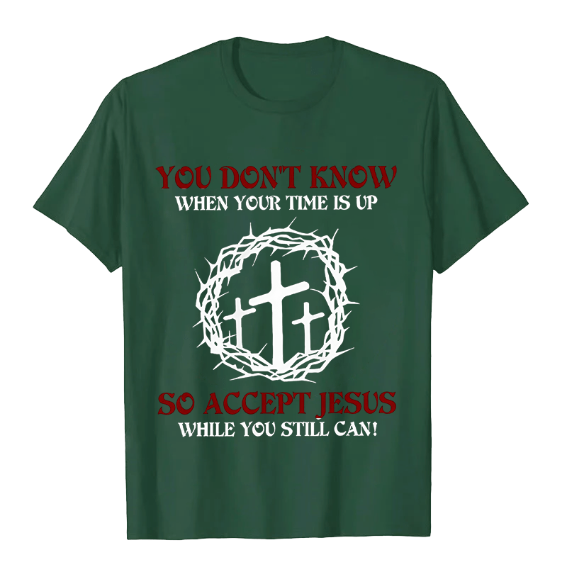 Christianartworkshop Religious Warning Accept Jesus Thorn Crown Cross Unisex T-shirt - Dark Green - 2XL - image 8