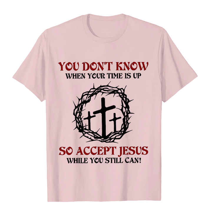 Christianartworkshop Religious Warning Accept Jesus Thorn Crown Cross Unisex T-shirt - Light Pink - 2XL - image 6