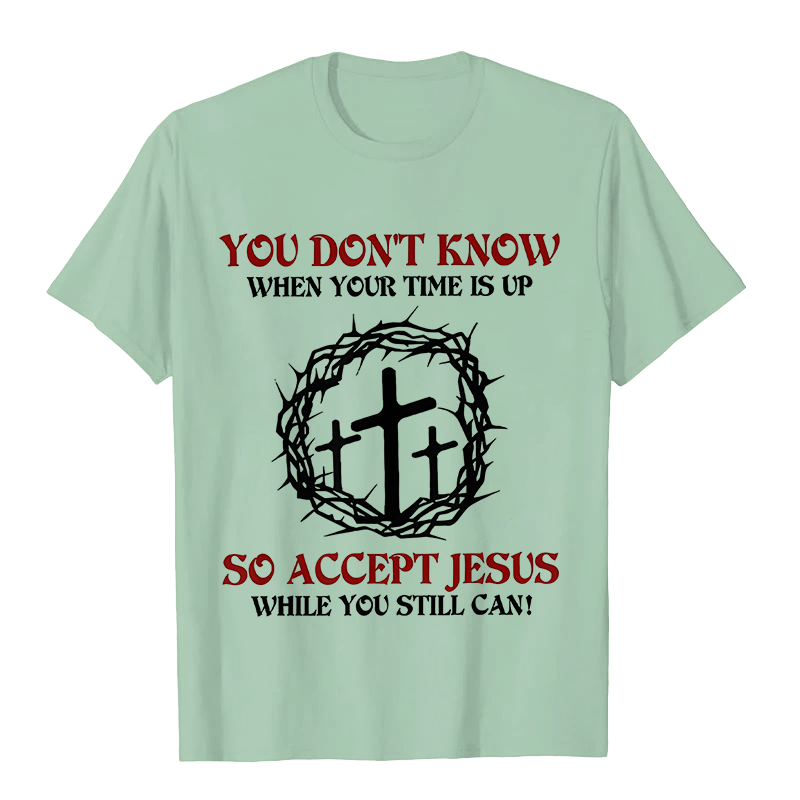 Christianartworkshop Religious Warning Accept Jesus Thorn Crown Cross Unisex T-shirt - Light Green - 2XL - image 6
