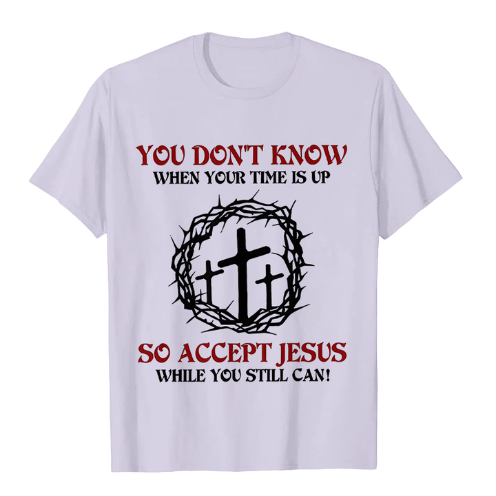 Christianartworkshop Religious Warning Accept Jesus Thorn Crown Cross Unisex T-shirt - Light Purple - 2XL - image 5