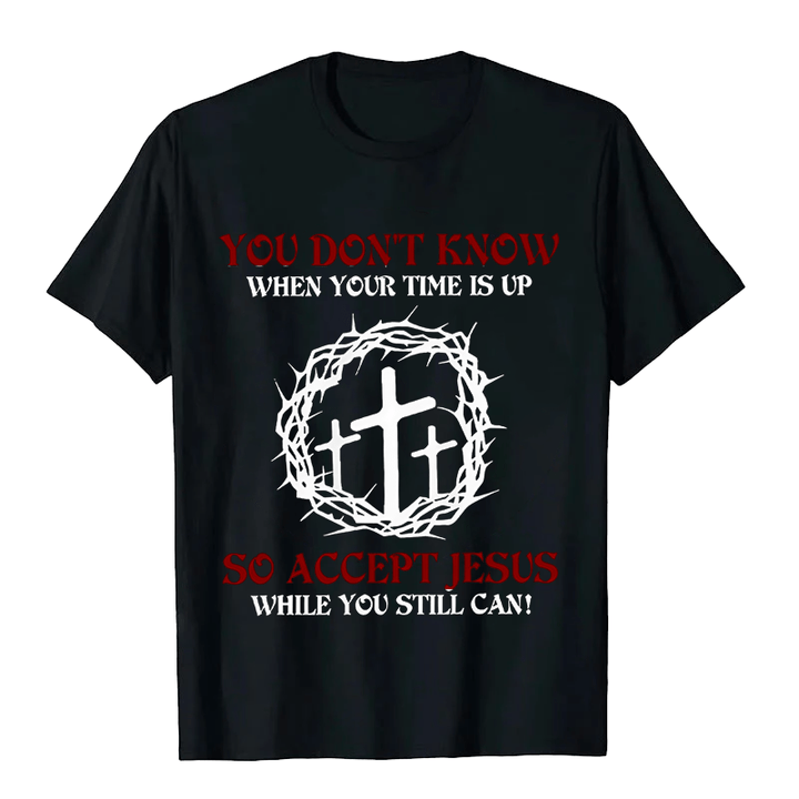 Christianartworkshop Religious Warning Accept Jesus Thorn Crown Cross Unisex T-shirt - Black - 2XL - image 9