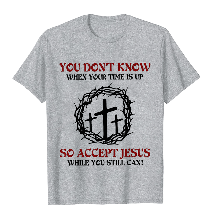 Christianartworkshop Religious Warning Accept Jesus Thorn Crown Cross Unisex T-shirt - Grey - 2XL - image 3