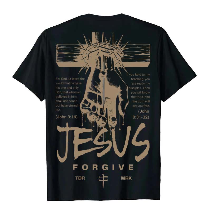 Christianartworkshop Religious Jesus Forgive Crown of Thorns Cross Unisex T-shirt - image 25
