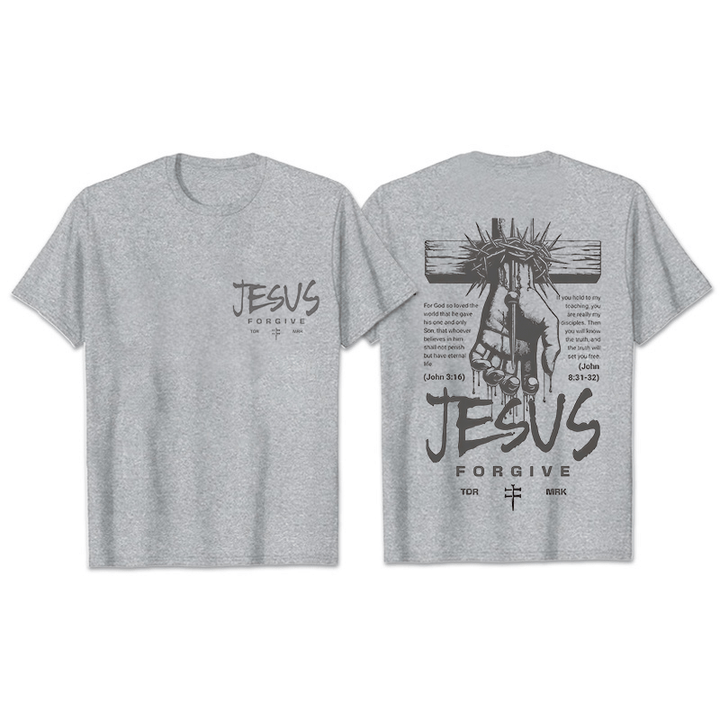 Christianartworkshop Religious Jesus Forgive Crown of Thorns Cross Unisex T-shirt - Grey - 2XL - image 15
