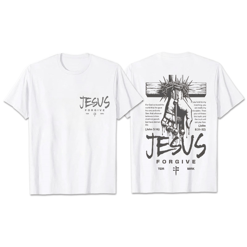 Christianartworkshop Religious Jesus Forgive Crown of Thorns Cross Unisex T-shirt - White - 2XL - image 9