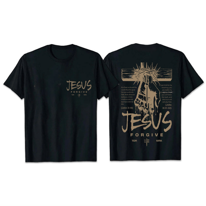 Christianartworkshop Religious Jesus Forgive Crown of Thorns Cross Unisex T-shirt - Black - 2XL - image 27