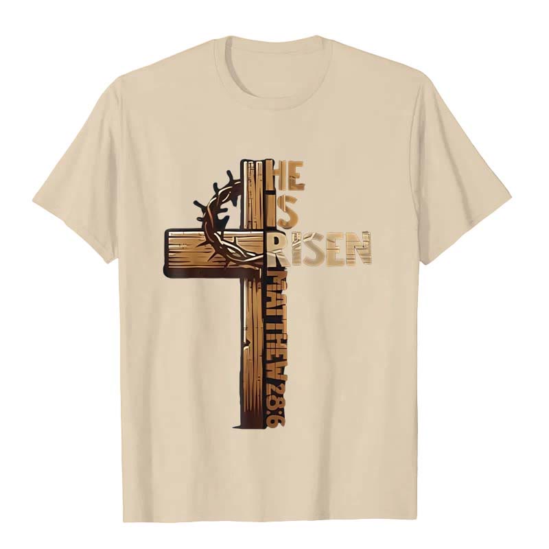 Christianartworkshop He Is Risen Cross & Crown of Thorns Unisex T-shirt - Beige - 2XL - image 0