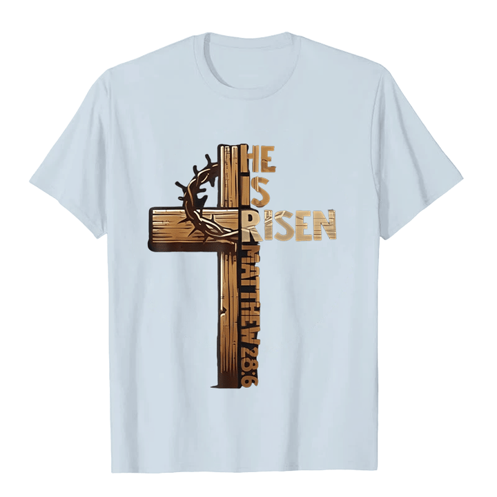 Christianartworkshop He Is Risen Cross & Crown of Thorns Unisex T-shirt - Light Blue - 2XL - image 2