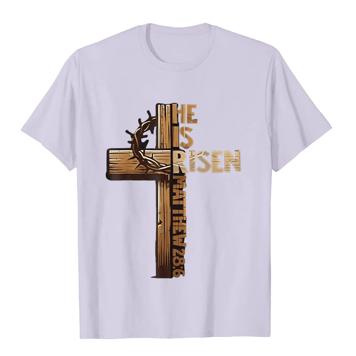 Christianartworkshop He Is Risen Cross & Crown of Thorns Unisex T-shirt - Light Purple - 2XL - image 5