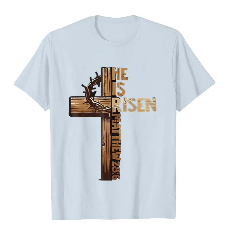 Christianartworkshop He Is Risen Cross & Crown of Thorns Unisex T-shirt - Light Blue - 2XL - image 2