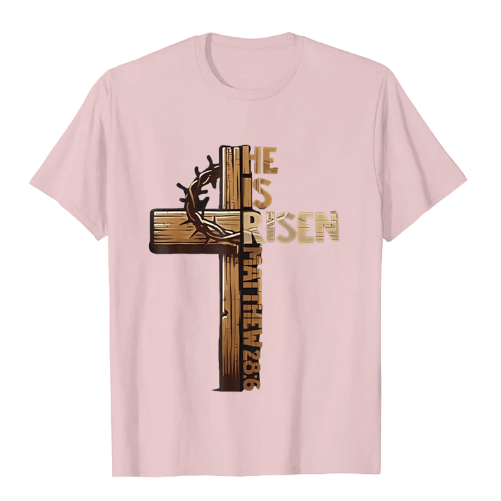 Christianartworkshop He Is Risen Cross & Crown of Thorns Unisex T-shirt - Light Pink - 2XL - image 4