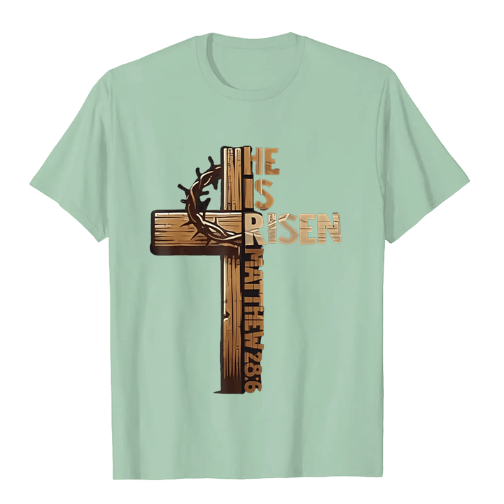 Christianartworkshop He Is Risen Cross & Crown of Thorns Unisex T-shirt - Light Green - 2XL - image 6