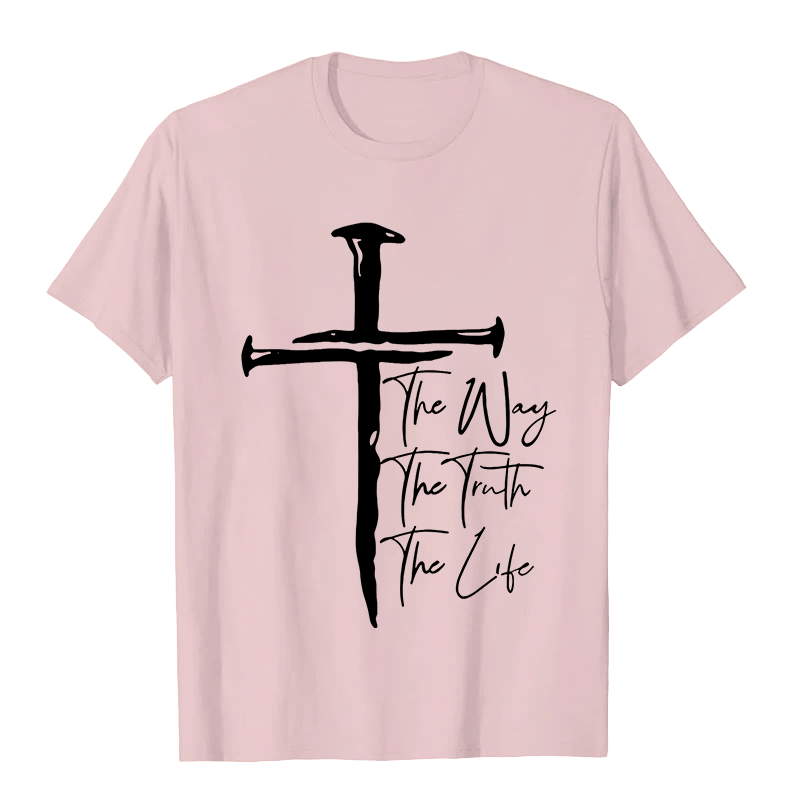 Christianartworkshop Faith - Based Black Cross The Way The Truth The Life Unisex T-shirt - Light Pink - 2XL - image 8