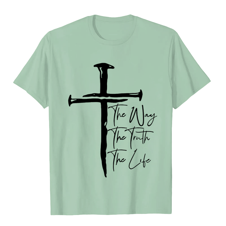 Christianartworkshop Faith - Based Black Cross The Way The Truth The Life Unisex T-shirt - Light Green - 2XL - image 8