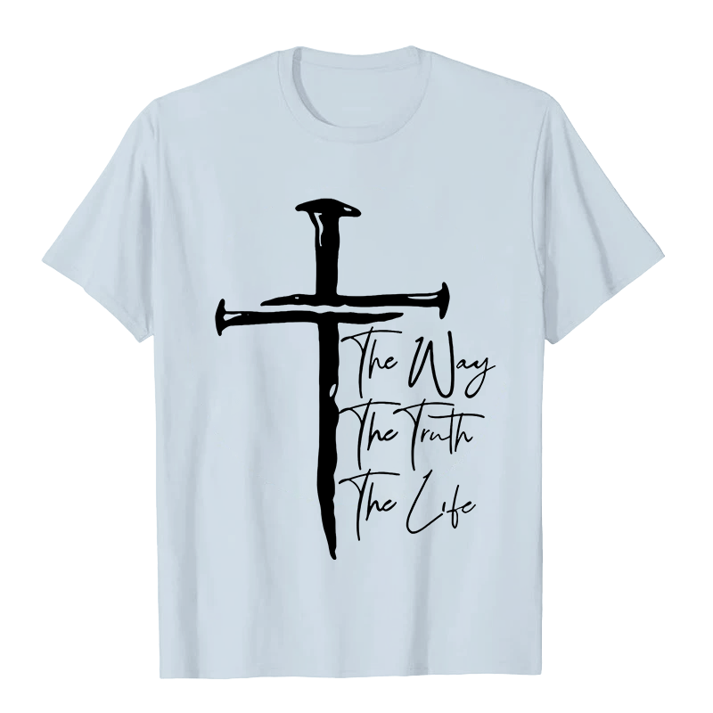 Christianartworkshop Faith - Based Black Cross The Way The Truth The Life Unisex T-shirt - Light Blue - 2XL - image 6
