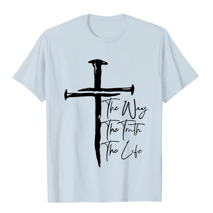 Christianartworkshop Faith - Based Black Cross The Way The Truth The Life Unisex T-shirt - Light Blue - 2XL - image 6
