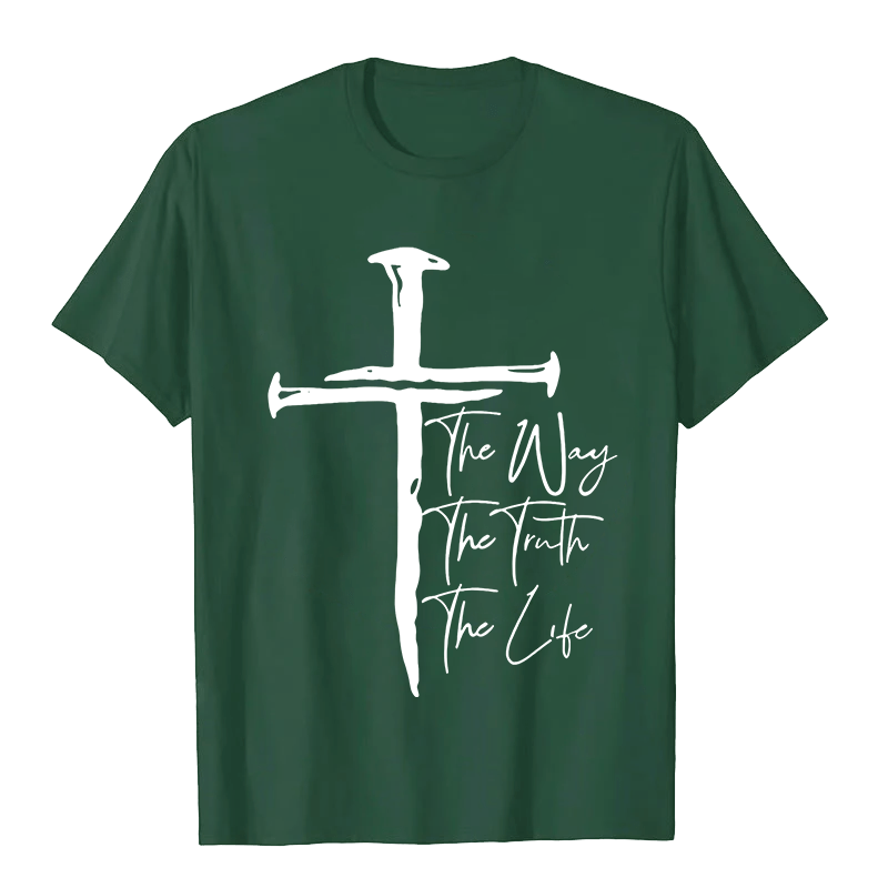 Christianartworkshop Faith - Based Black Cross The Way The Truth The Life Unisex T-shirt - Dark Green - 2XL - image 2