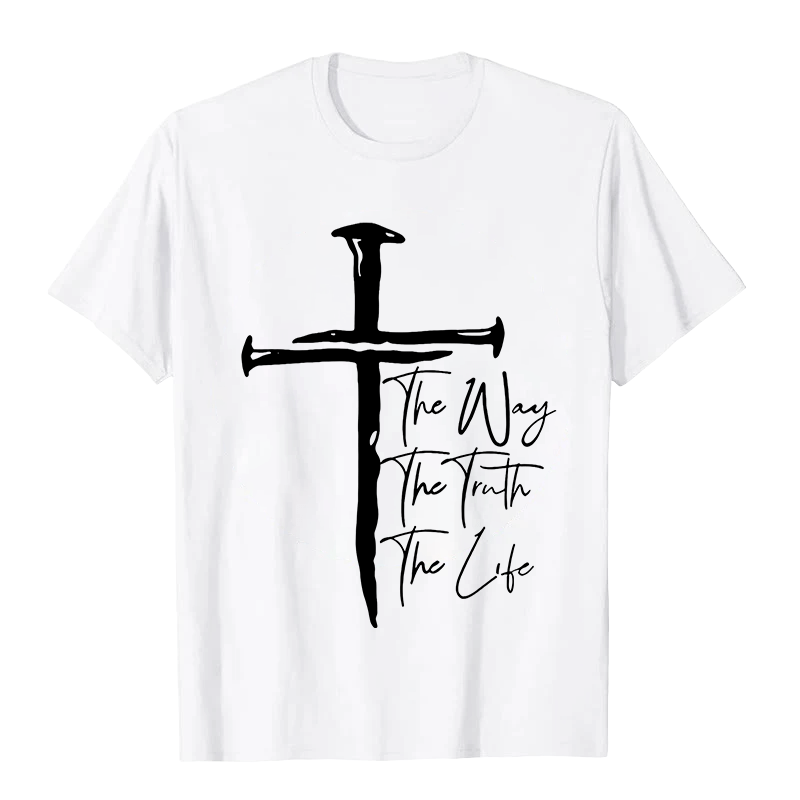 Christianartworkshop Faith - Based Black Cross The Way The Truth The Life Unisex T-shirt - White - 2XL - image 1
