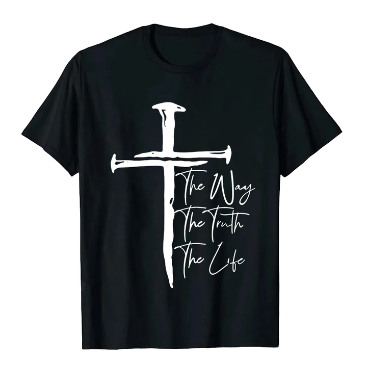 Christianartworkshop Faith - Based Black Cross The Way The Truth The Life Unisex T-shirt - Black - 2XL - image 4