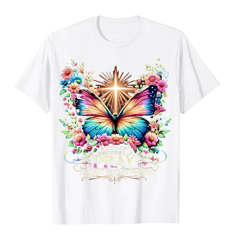 Christianartworkshop Faith-Inspired Butterfly and Cross Pray About Everything Unisex T-shirt - White - 2XL - image 3