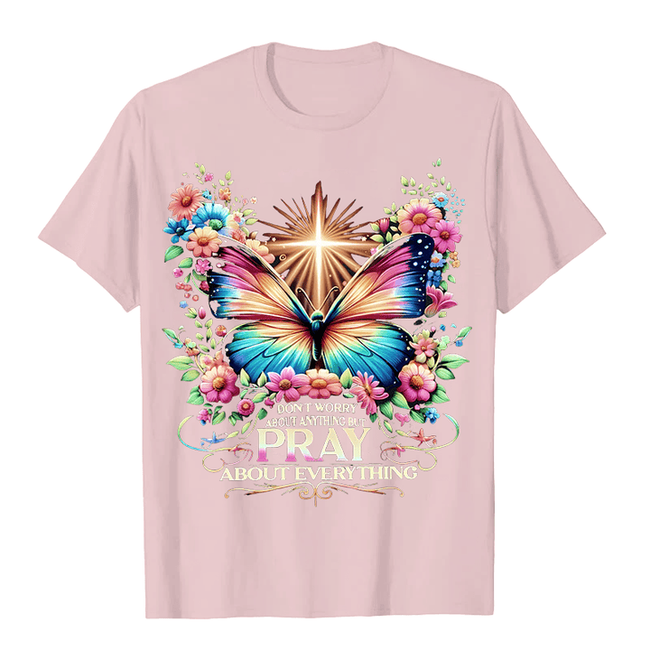 Christianartworkshop Faith-Inspired Butterfly and Cross Pray About Everything Unisex T-shirt - Light Pink - 2XL - image 6