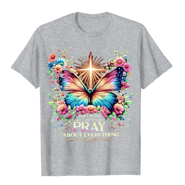 Christianartworkshop Faith-Inspired Butterfly and Cross Pray About Everything Unisex T-shirt - Grey - 2XL - image 9