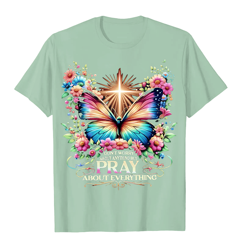 Christianartworkshop Faith-Inspired Butterfly and Cross Pray About Everything Unisex T-shirt - Light Green - 2XL - image 6