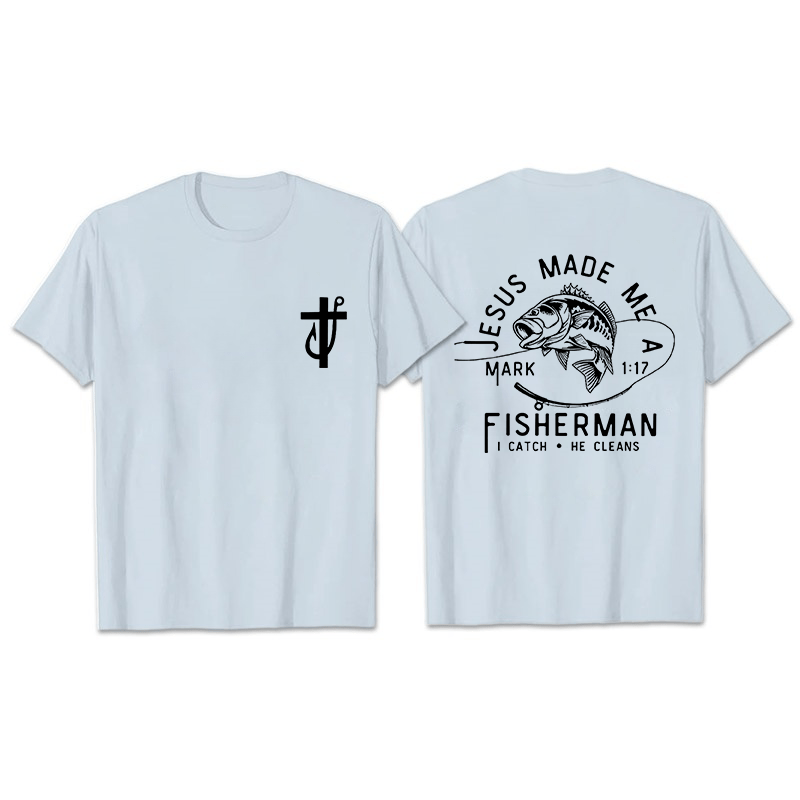 Christianartworkshop Jesus Made Me A Fisherman Mark 1:17 Unisex T-shirt - Light Blue - 2XL - image 2