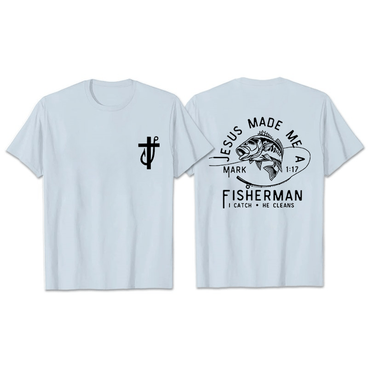 Christianartworkshop Jesus Made Me A Fisherman Mark 1:17 Unisex T-shirt - Light Blue - 2XL - image 2