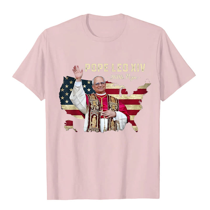 Christianartworkshop Pope Leo XIV America Flag Unisex T-shirt - Light Pink - 2XL - image 9