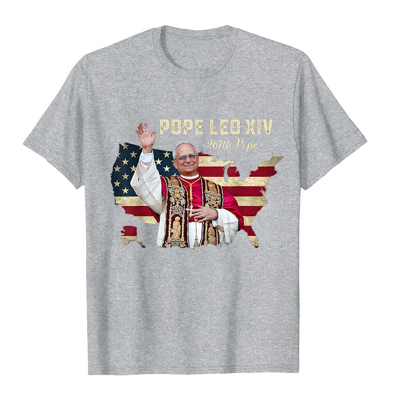Christianartworkshop Pope Leo XIV America Flag Unisex T-shirt - Grey - 2XL - image 4