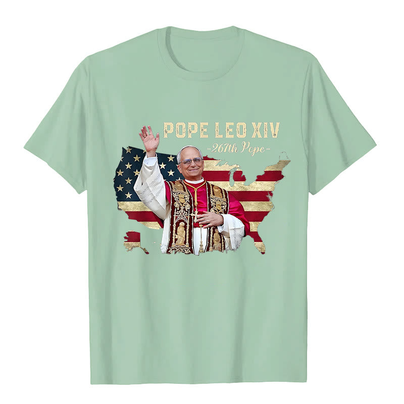 Christianartworkshop Pope Leo XIV America Flag Unisex T-shirt - Light Green - 2XL - image 7