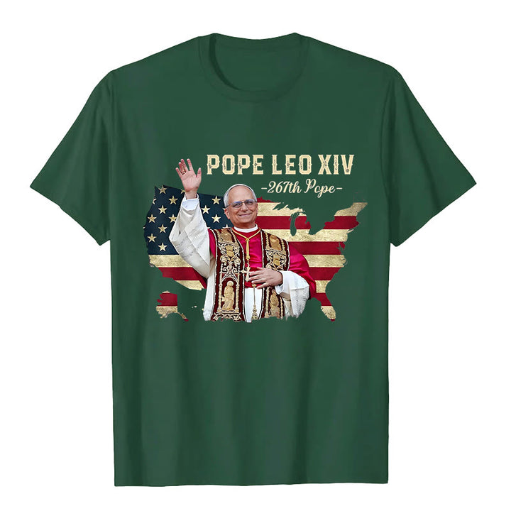 Christianartworkshop Pope Leo XIV America Flag Unisex T-shirt - Dark Green - 2XL - image 3
