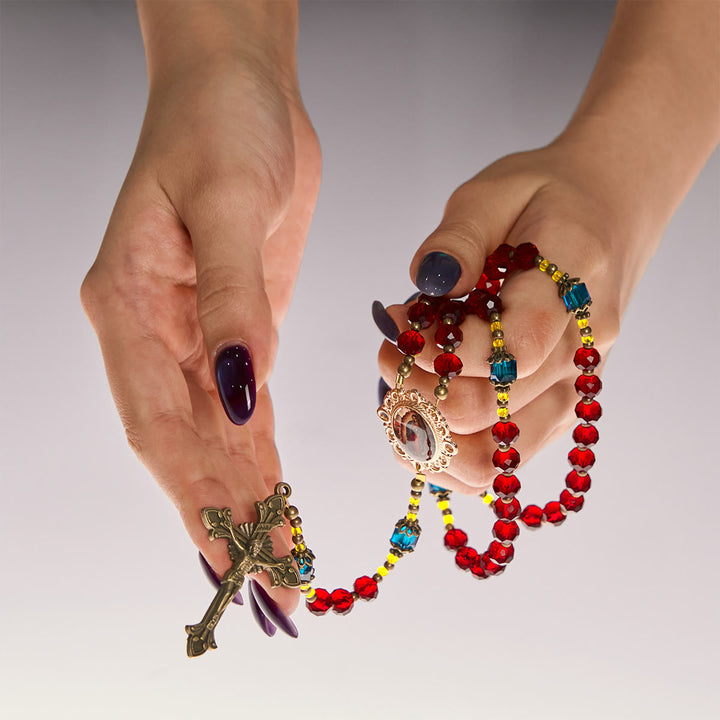 Christianartworkshop Handmade Red Crystal Bohemian Czech Glass Our Lady of Guadalupe Crucifix Rosary - image 5