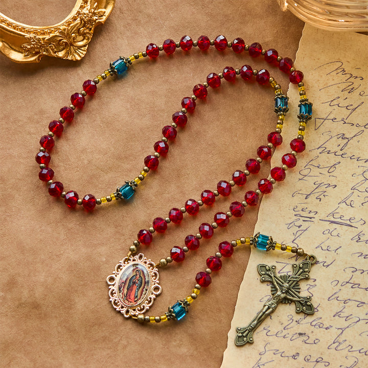 Christianartworkshop Handmade Red Crystal Bohemian Czech Glass Our Lady of Guadalupe Crucifix Rosary - image 6