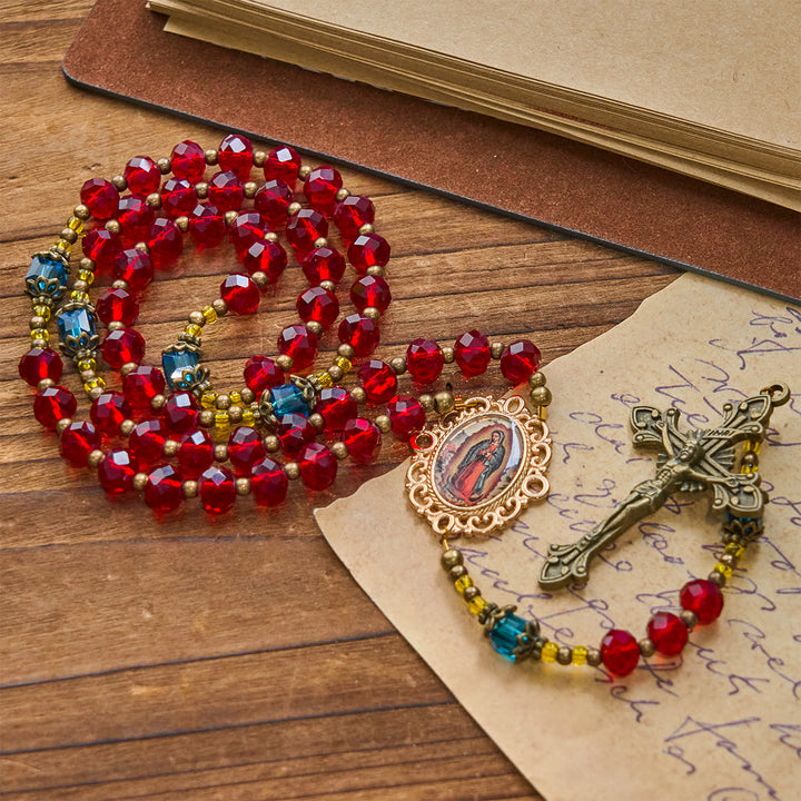 Christianartworkshop Handmade Red Crystal Bohemian Czech Glass Our Lady of Guadalupe Crucifix Rosary - image 9
