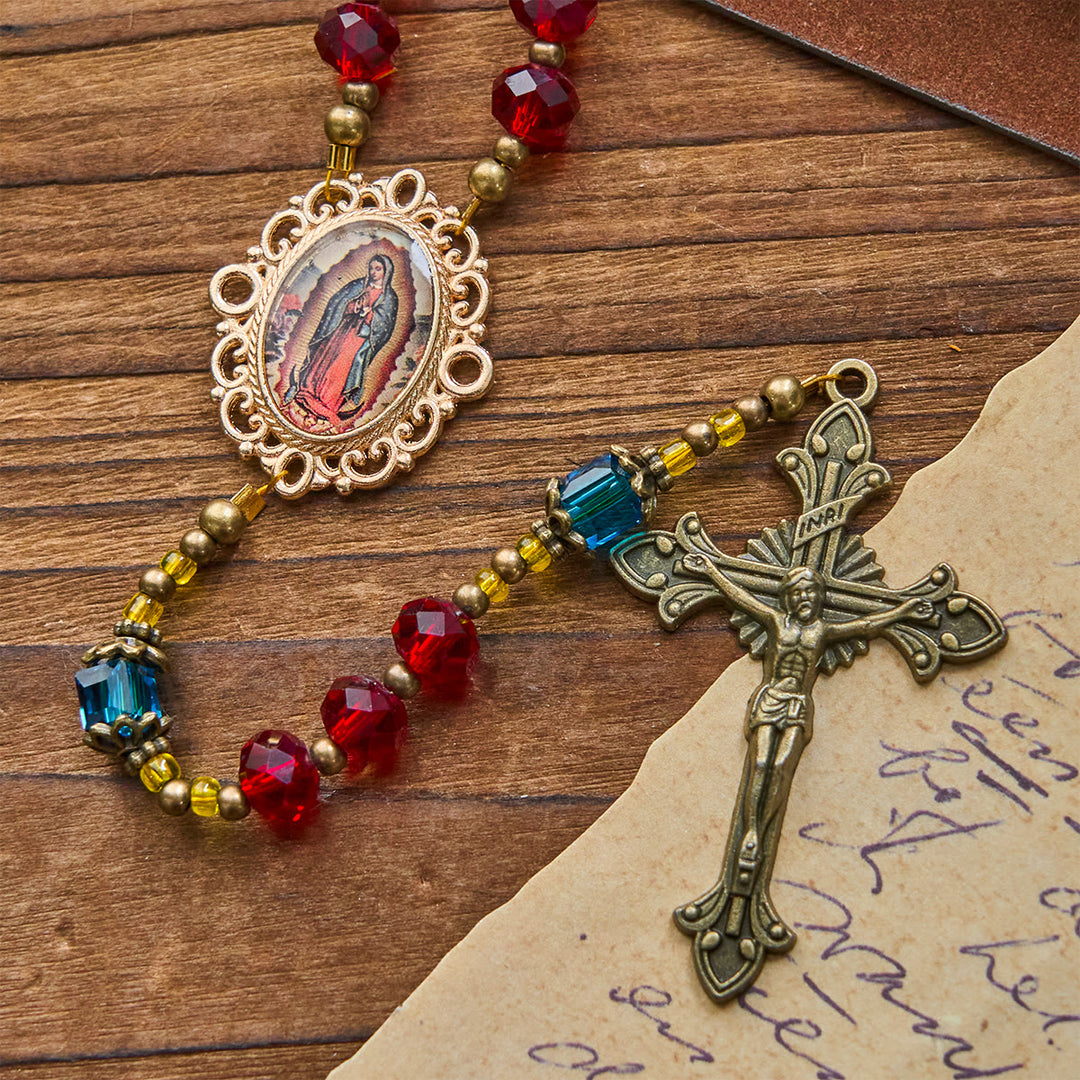 Christianartworkshop Handmade Red Crystal Bohemian Czech Glass Our Lady of Guadalupe Crucifix Rosary - image 7