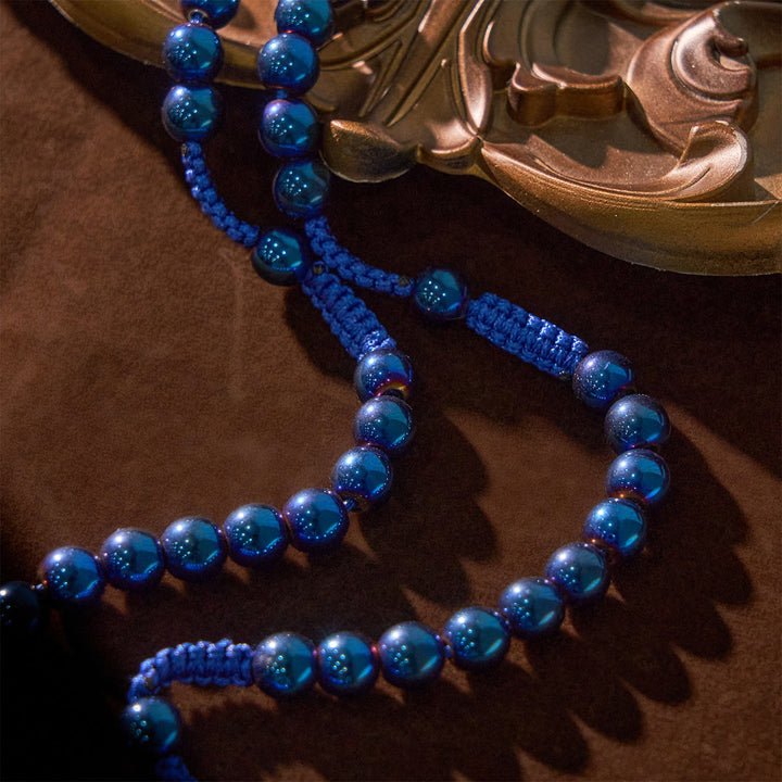 Christianartworkshop Royal Blue Metal Ball Beads Shiny Minimalist Rosary